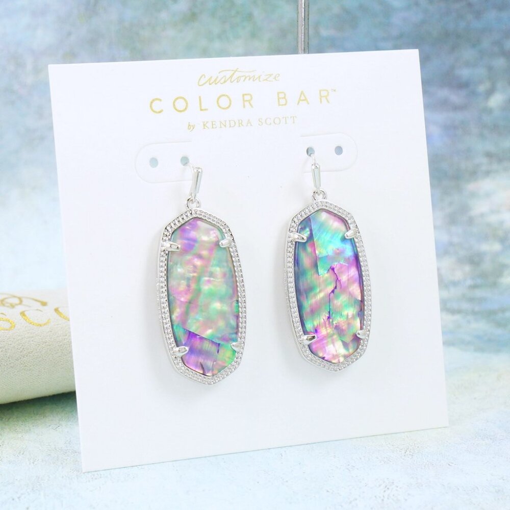 Kendra Scott Elle Lilac Abalone Earrings Silver Tone - Picture 3 of 6